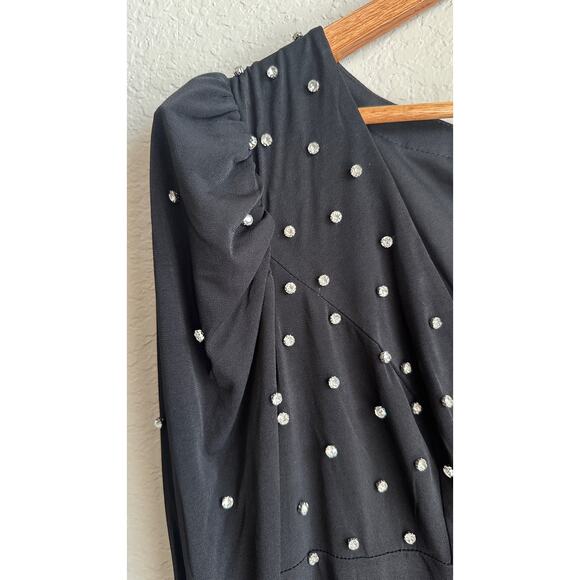 NWT IEENA FOR MAC DUGGAL RHINESTONE ENCRUSTED LONG SLEEVE V NECK GOWN SIZE 10 - Picture 8 of 10